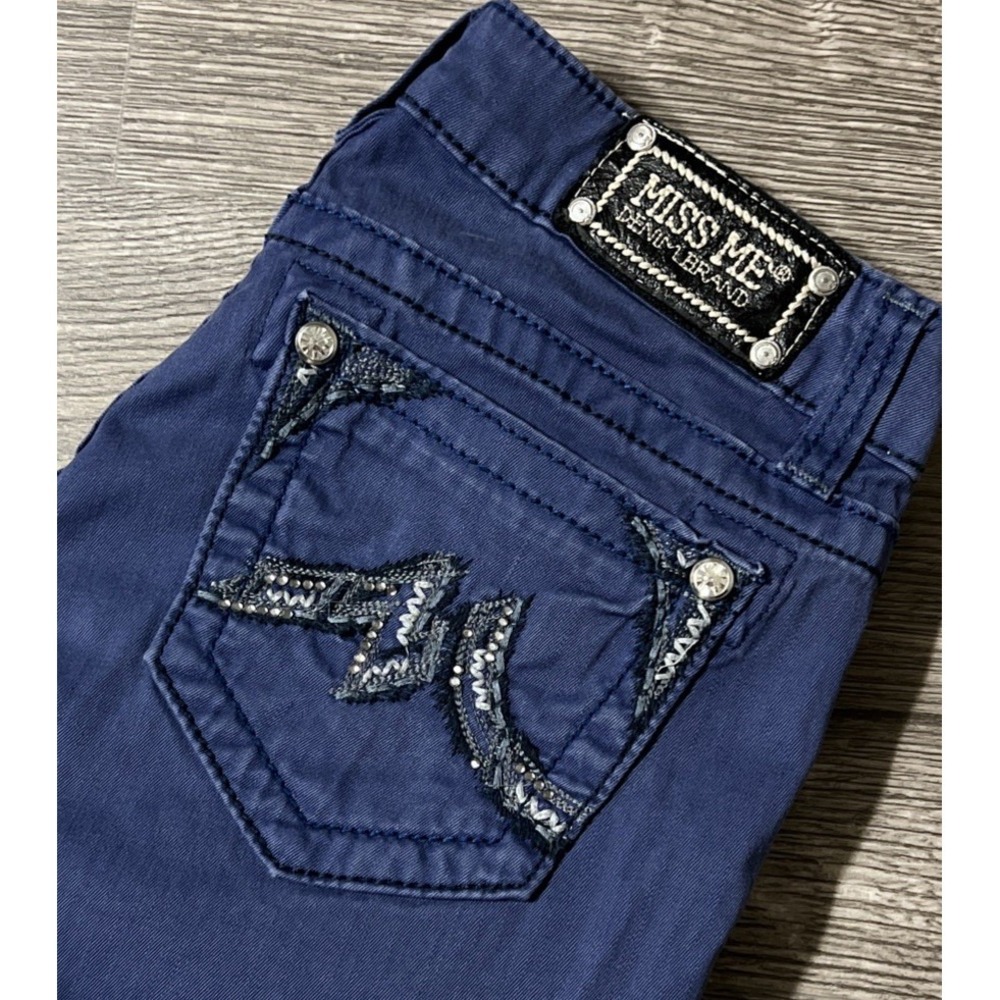 Miss Me Skinny Stretch Low Rise Embroidered Cobalt Blue Denim Pant SZ 28 (30x28)